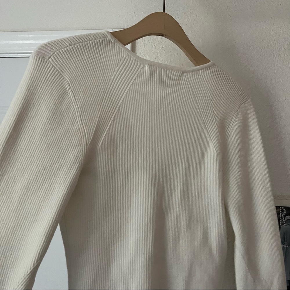 BA&SH white rib knit viscose blend chunky button up puff long sleeve top - Picture 5 of 7
